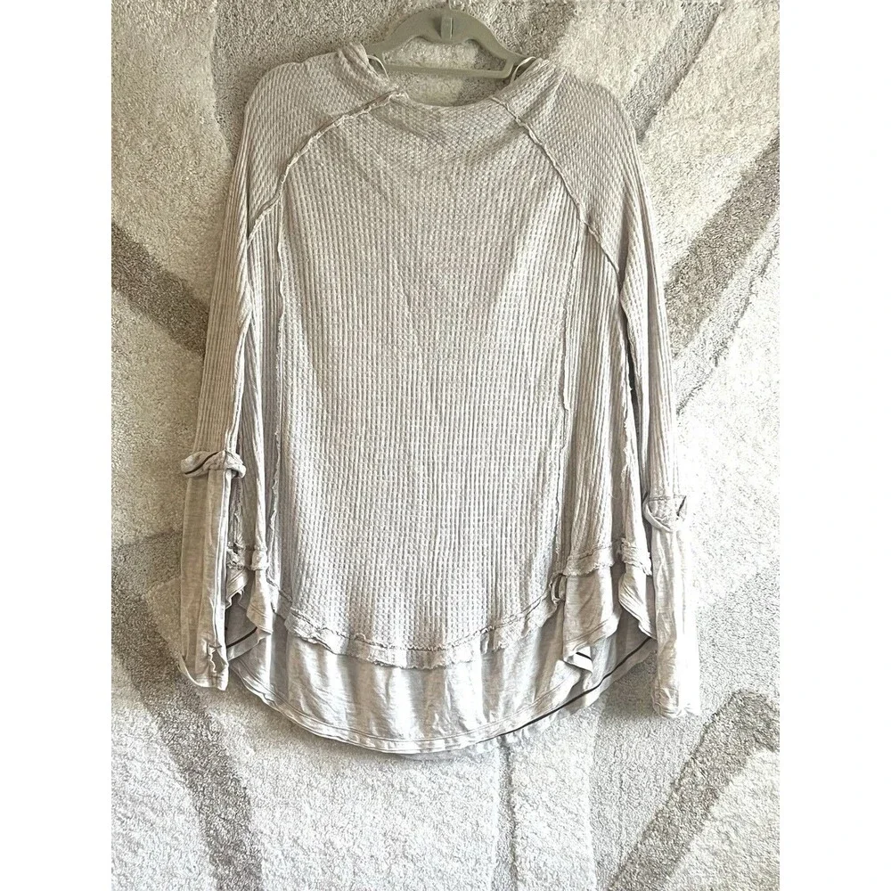 Free People Laguna Thermal Tunic Top Sz S Ivory Waffle Knit Boho Lagenlook